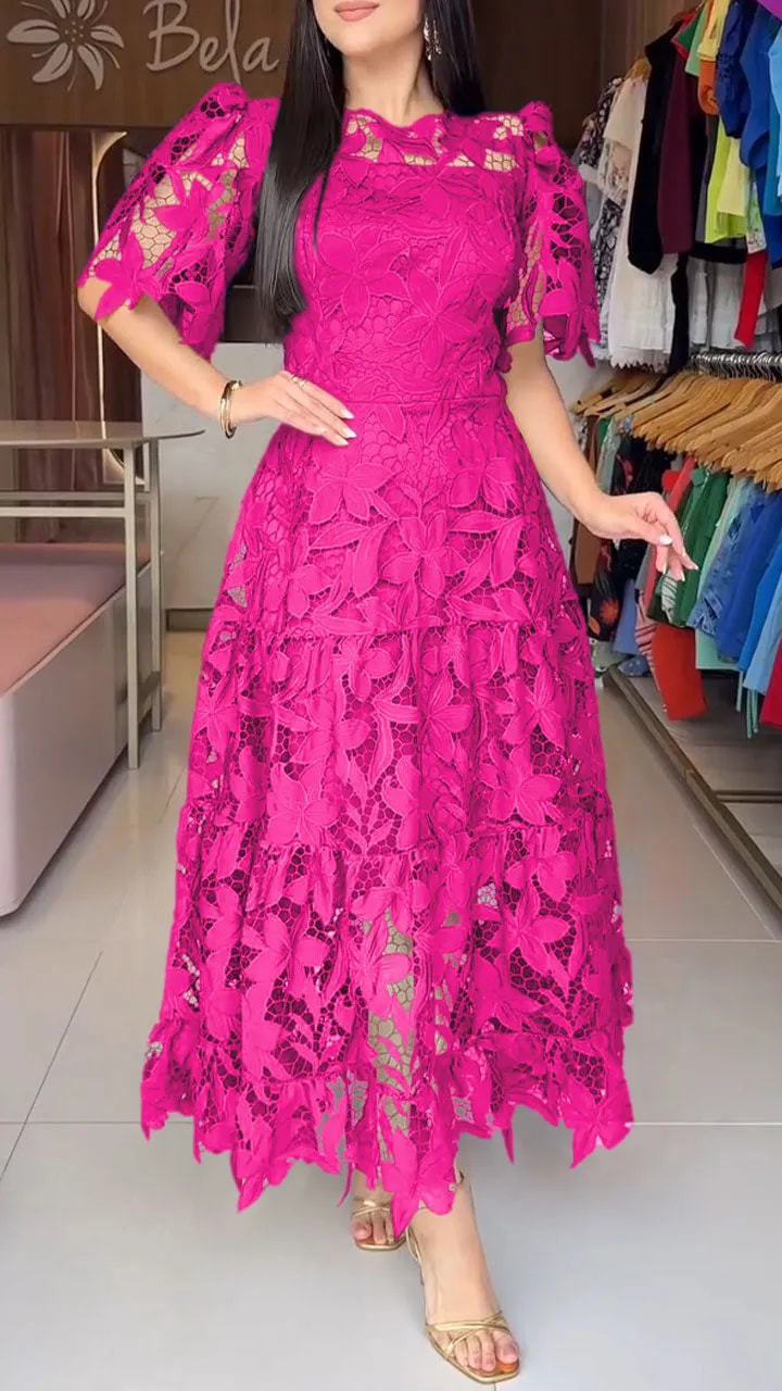Lace Hollow-out Round-neck Dress