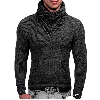 Fashion Pocket High Neck Slim Fit Sweater
