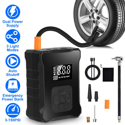 1Pc 150PSI Cordless Tire Inflator Digital Air