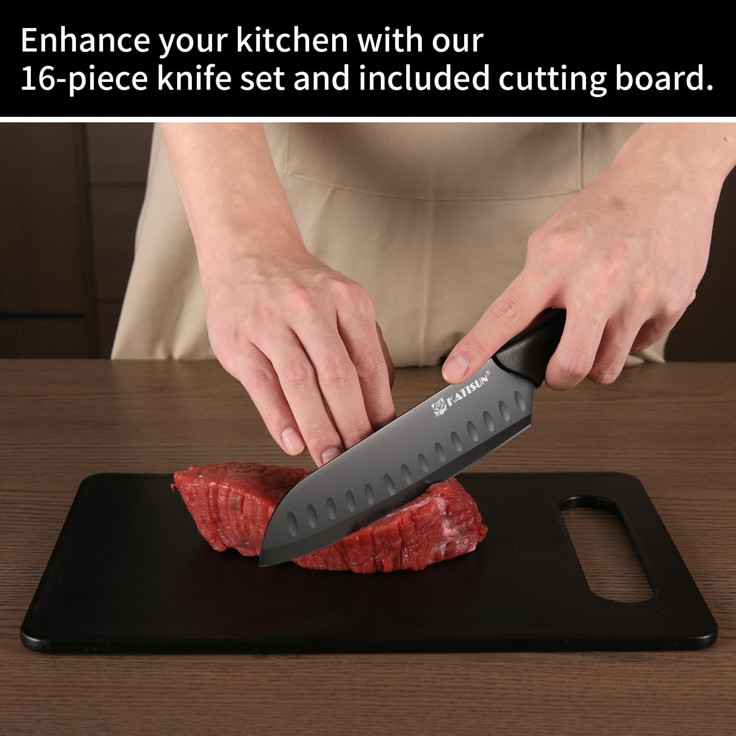 16 Pieces Kitchen Knife Block Set with Cutting Board