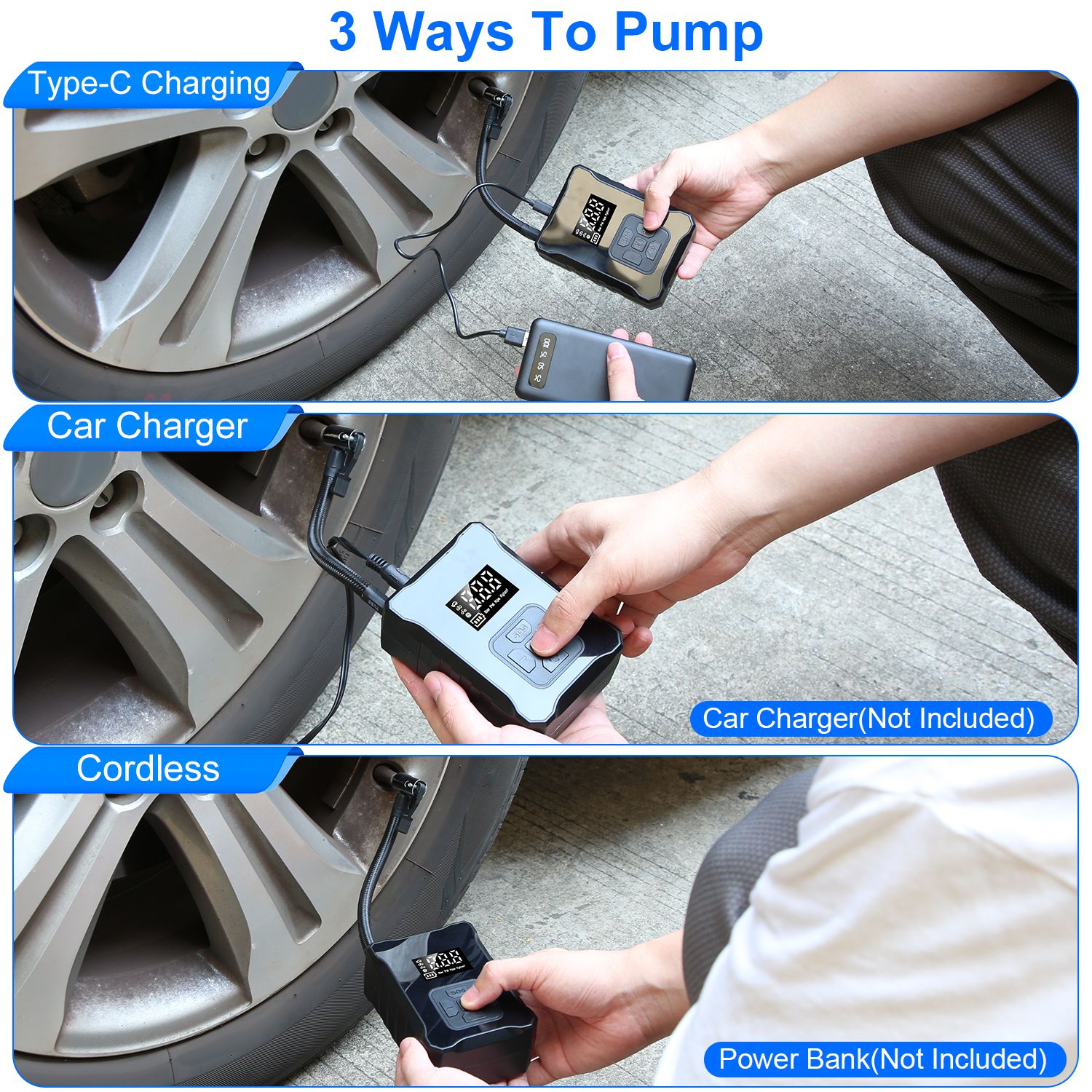 1Pc 150PSI Cordless Tire Inflator Digital Air