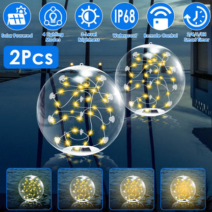 2Pcs Floating Pool Lights 14in Solar Powered