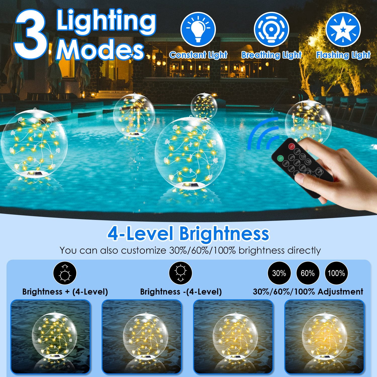 2Pcs Floating Pool Lights 14in Solar Powered