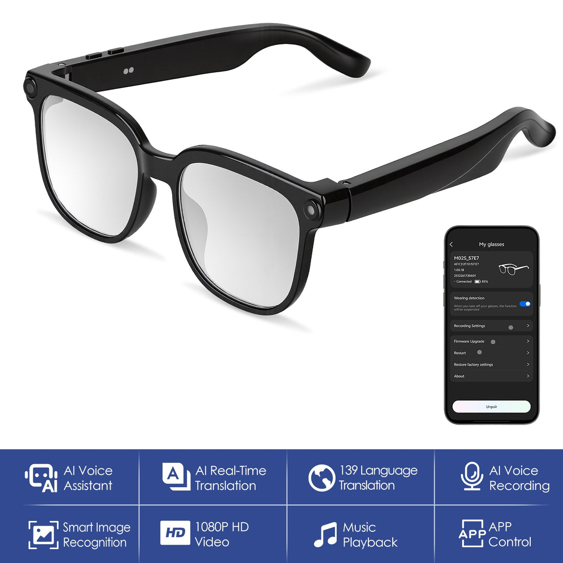 1Pc AI Smart Glasses with Camera and Audio