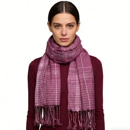 2pcs Bright Color Block Fuchsia Yarn-Dyed