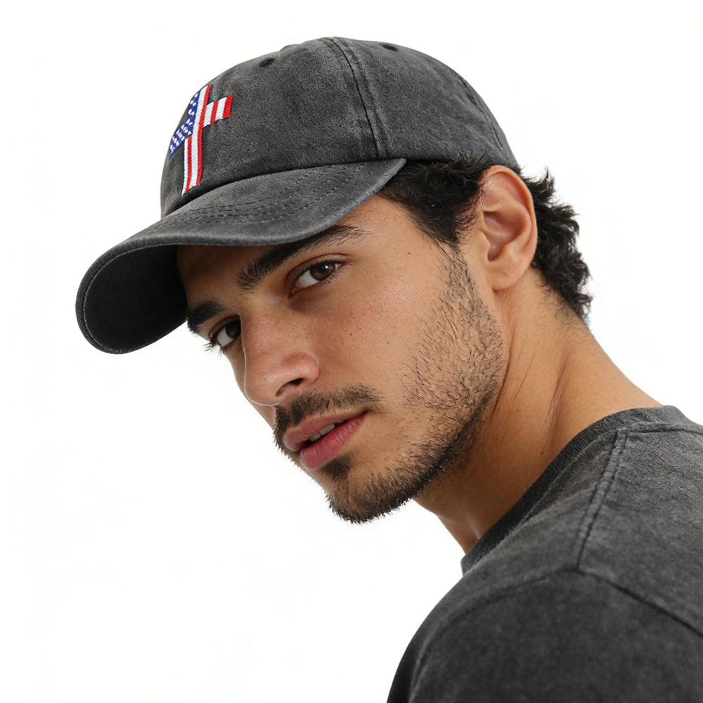 Christian American Flag Cross Baseball Cap