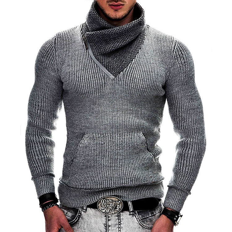 Fashion Pocket High Neck Slim Fit Sweater