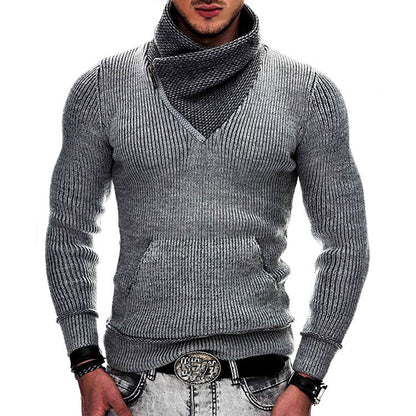 Fashion Pocket High Neck Slim Fit Sweater