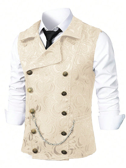 Mens Double-Breasted Chain-Attached Suit Vest